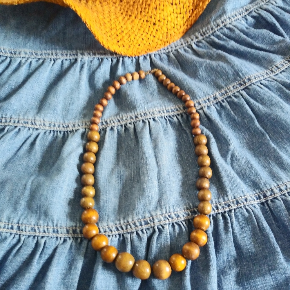 Bohemian Natural Wood Beaded Necklace